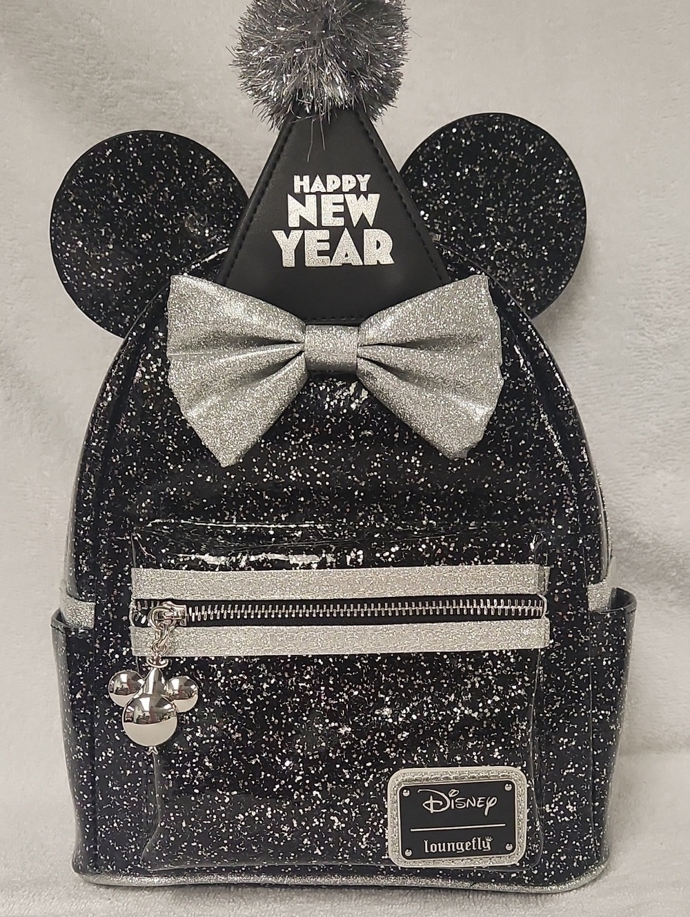 Loungefly Black & Silver Glitter Minnie New Year Backpack